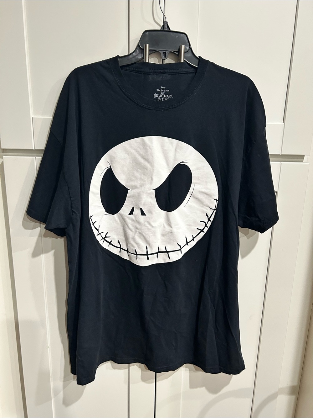 Disney Black Short-Sleeve Tee with Large White Jack Skellington Face